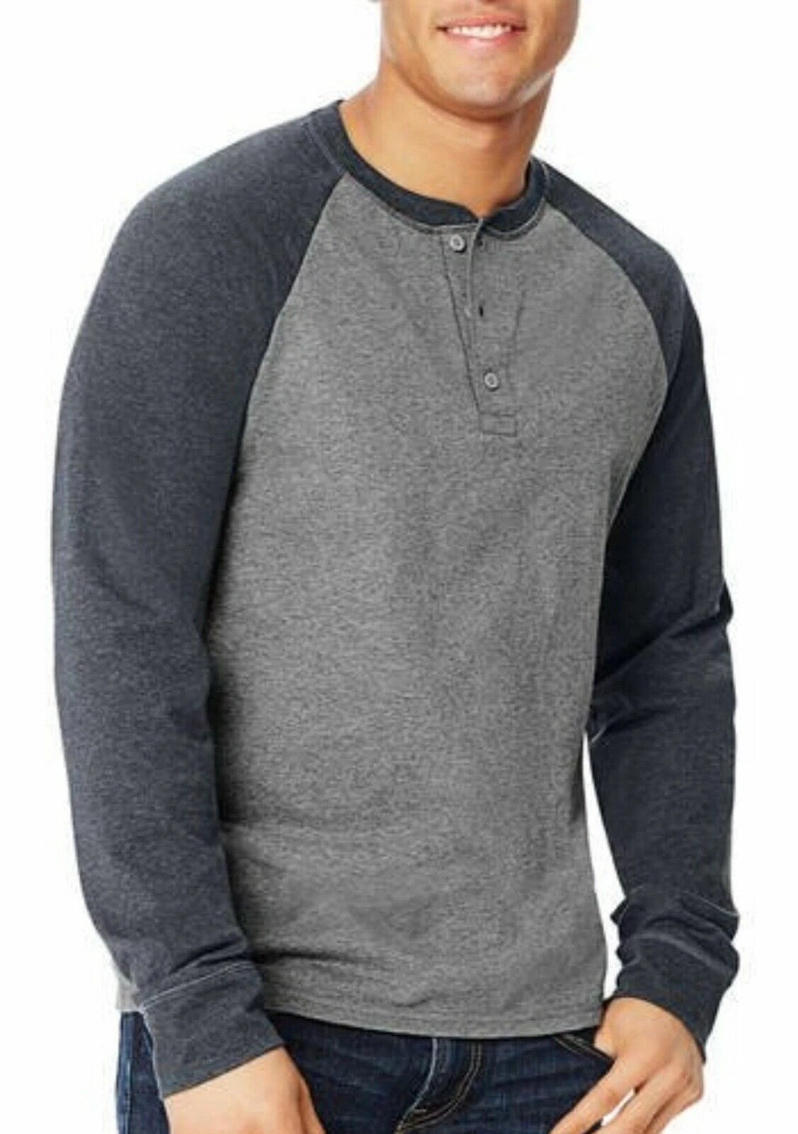 Hanes Big Men's X-temp Long Sleeve Colorblock Raglan Henley T-shirt 2X (NEW)