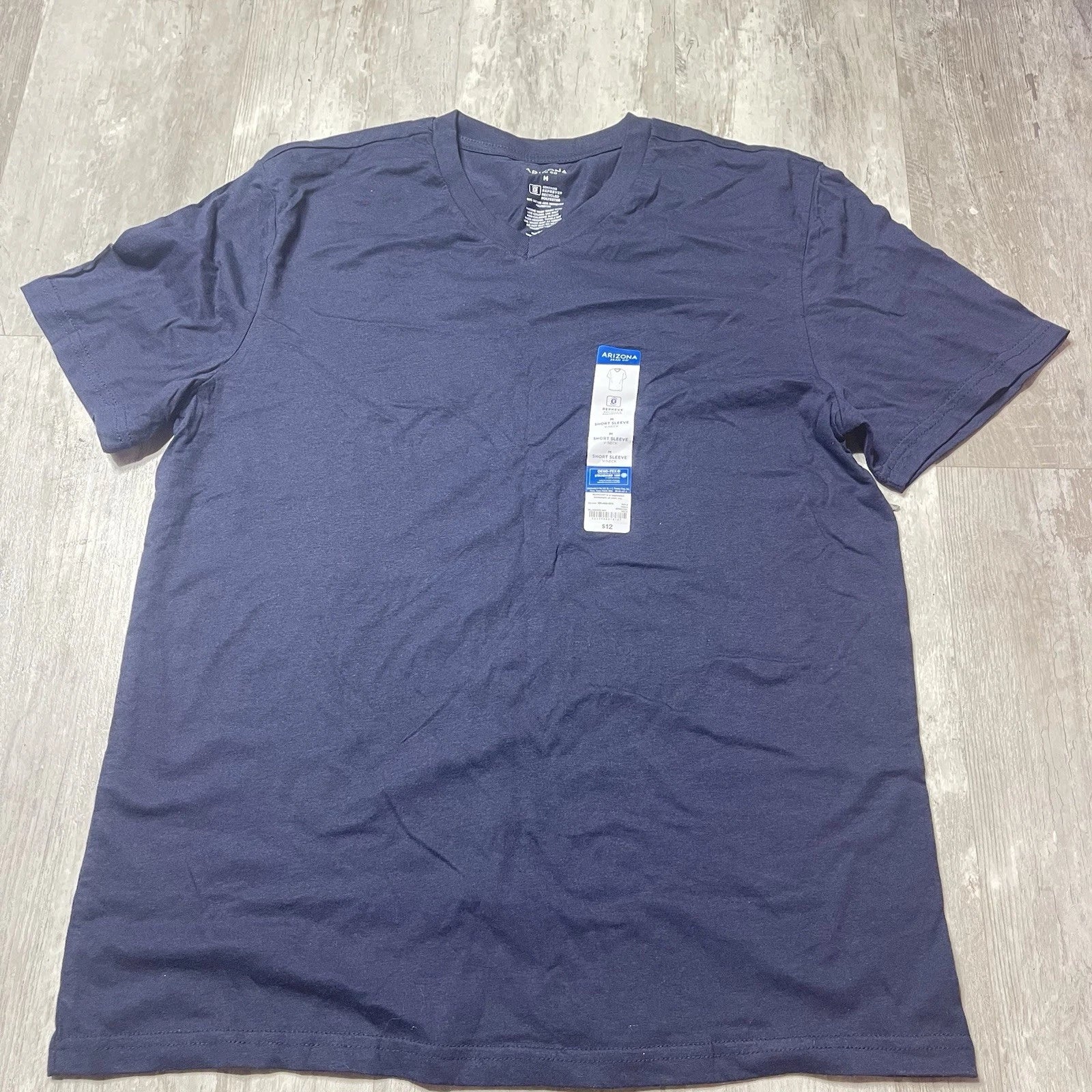 2 - Arizona Solid Blue, White  Short Sleeve V Neck T-shirt Size Medium L-36
