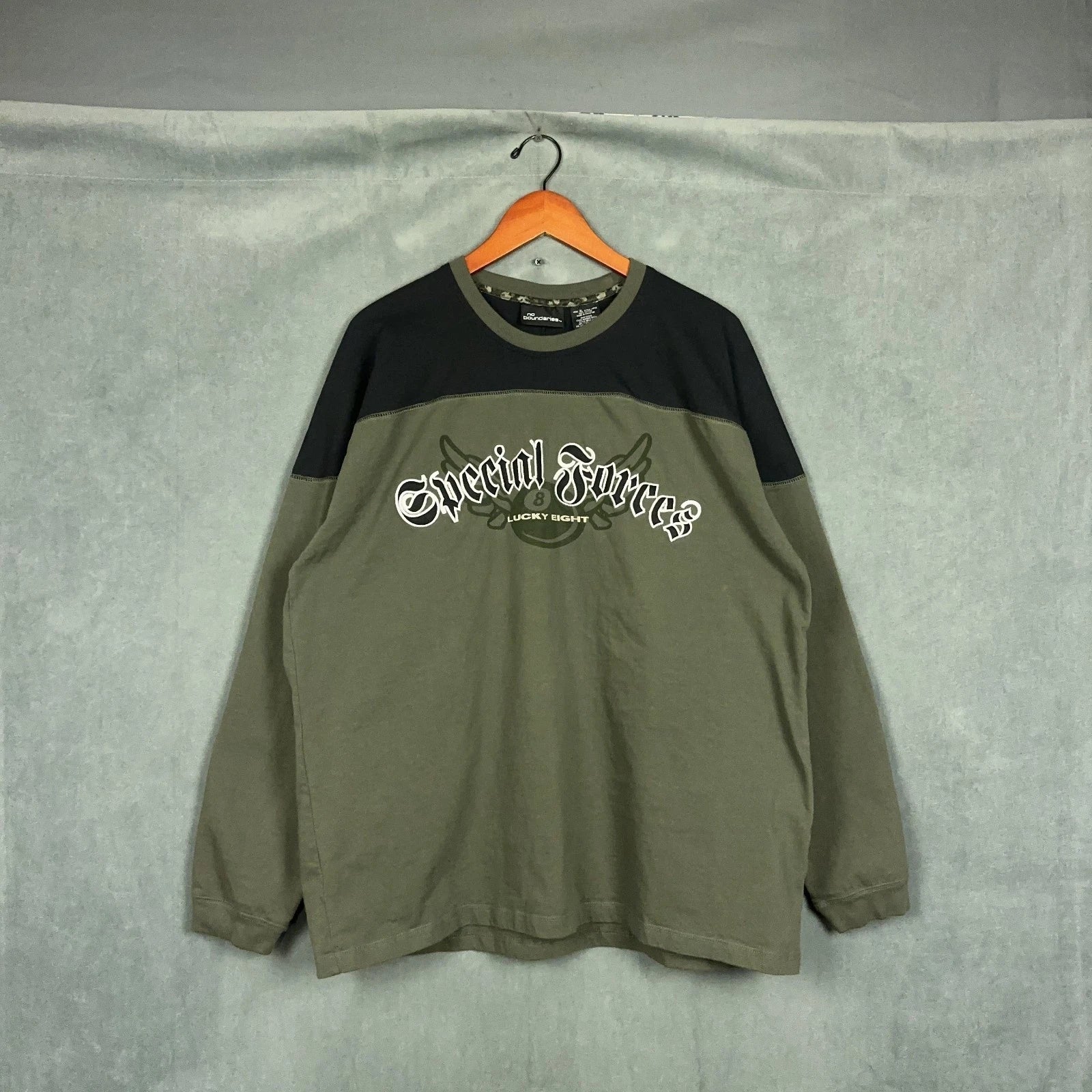 Vintage Y2K No Boundaries Long Sleeve t shirt Mens XL Special Forces Lucky 8