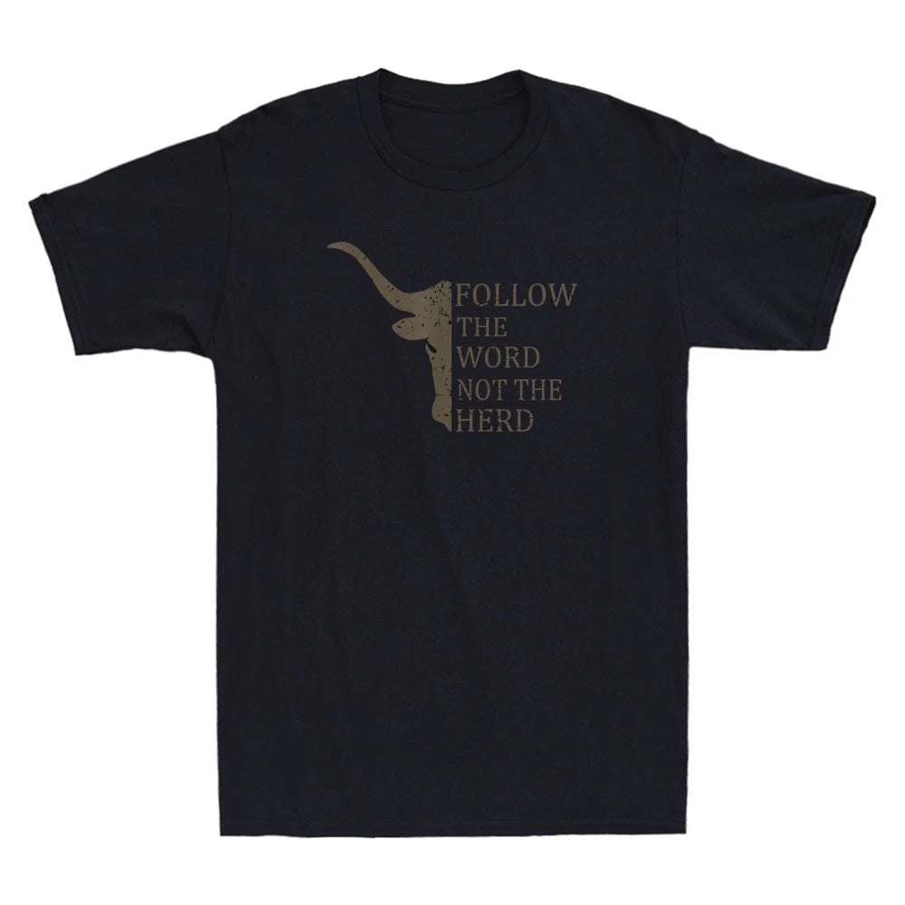 Follow The Word Not The Herd Christian Cow Vintage Men's Short Sleeve T-Shirt