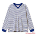 Men's Sailor's Striped Shirt V-neck T-shirt Long Sleeved Shirt Casual Tee 690