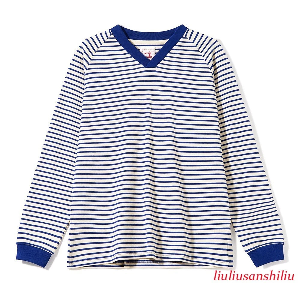 Men's Sailor's Striped Shirt V-neck T-shirt Long Sleeved Shirt Casual Tee 690