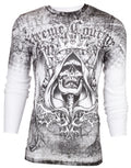 Xtreme Couture AFFLICTION Men's THERMAL T-Shirt DEATH LIST Tattoo Biker White