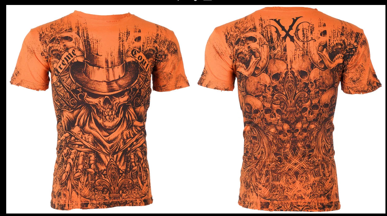 XTREME COUTURE by AFFLICTION Orange OFFERING Short Sleeve Slim Fit T-shirt NWT