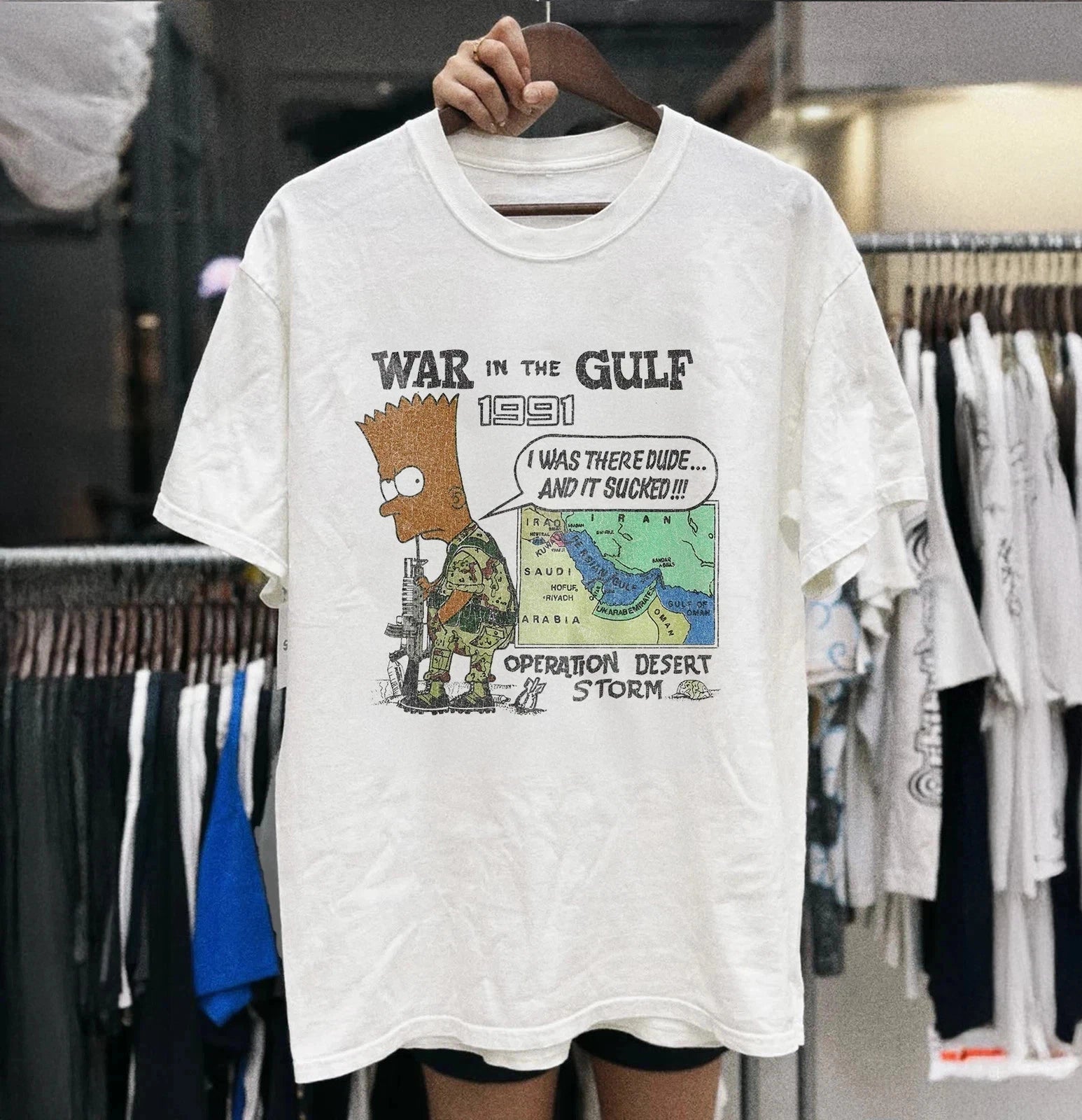 Bootleg Bart 90s Energy War In The Gulf 1991 White T-Shirt Vintage Retro Tee