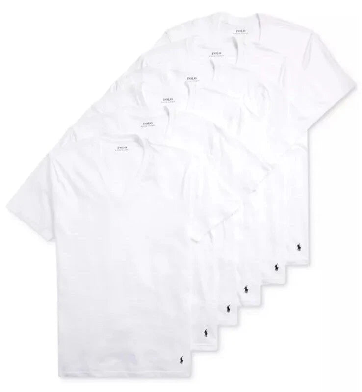 Polo Ralph Lauren Men's 6 Pack Classic Fit V-Neck T-Shirts White New