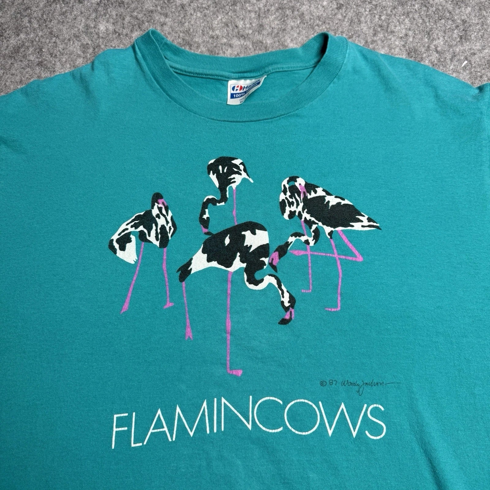Vintage 80s Woodie Jackson Flamincows Cow Art T Shirt XL