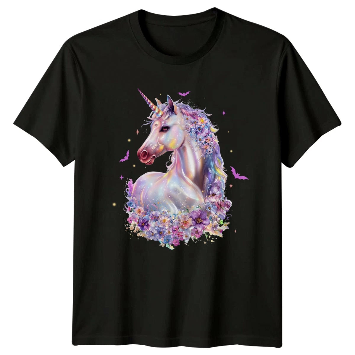 Unicorn Fantasy Floral Mens T-Shirt Womens Tee Graphic Unisex Magical Design