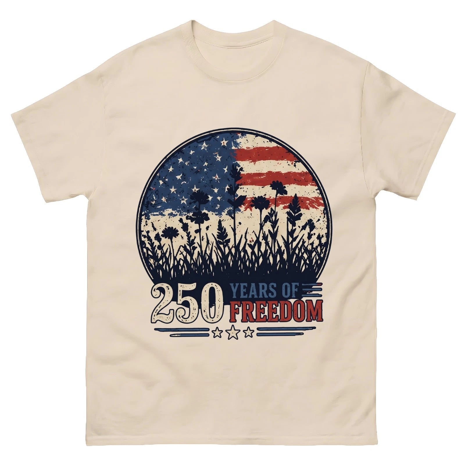 Womens-Patriotic-V-Neck-Shirt,-250-Years-of-Freedom-Floral-Tee,-America-250
