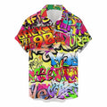 Mens Button Down Retro Back to the 90s Graffiti Neon Hawaiian Top Summer Shirt