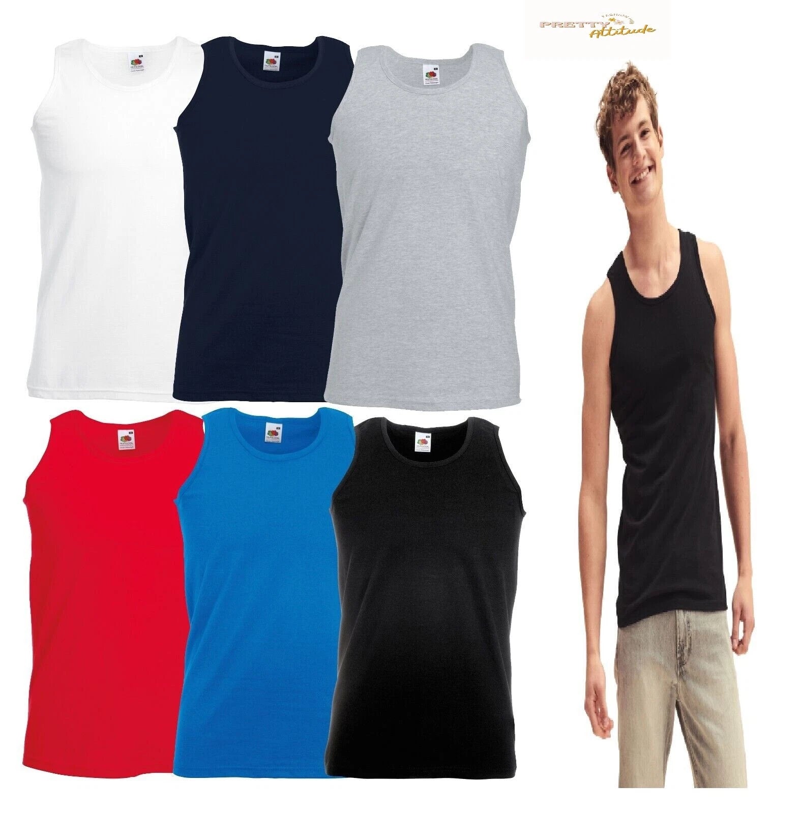 100% Cotton Vest Valueweight Athletic Sleeveless  Top 3 Packs Fruit of The Loom