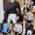Mens Long Sleeve Casual T Shirt Slim Fit Solid Color Round Neck Tops for Party