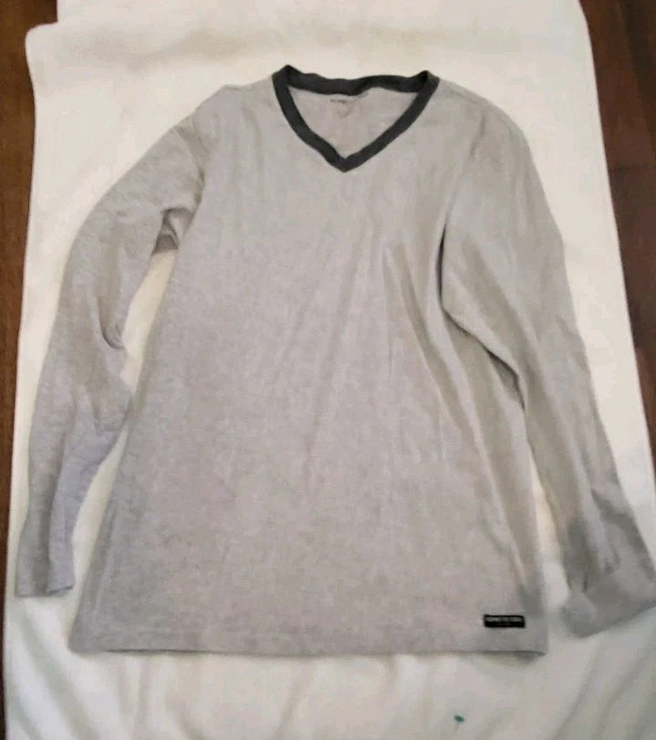 Kenneth Cole V Neck Long Sleeve Shirt Heather Grey  Light Weight  Size S