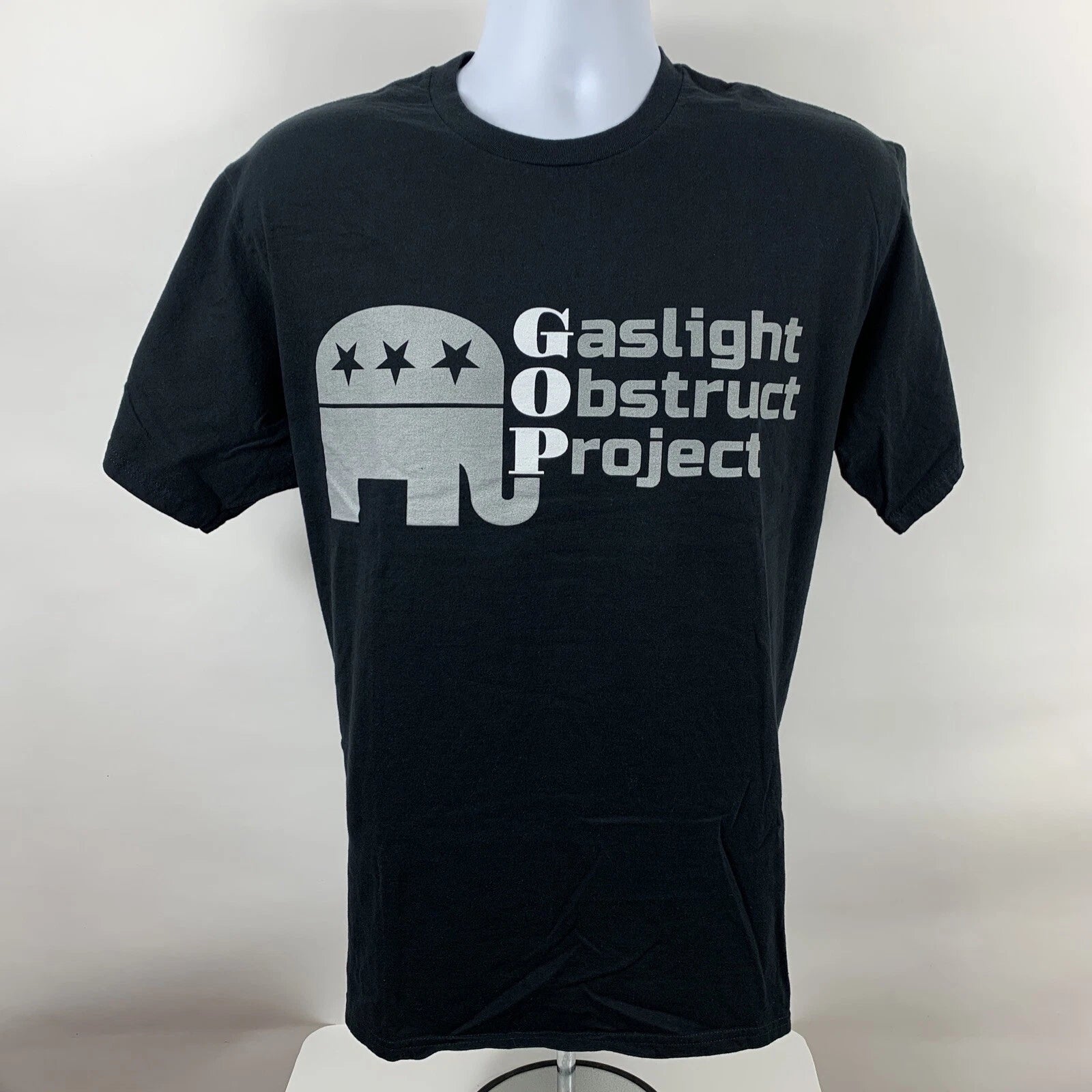 Port & Company T Shirt Large Black GOP Gaslight Obstruct Project Short Sleeve