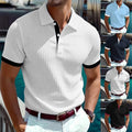 Men's Casual Stripe Turn Down Collar T Shirt Short Sleeve Slim Fit Regular Cut