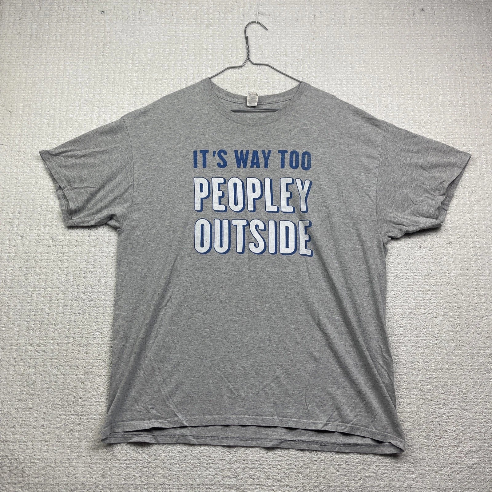 Y2K It’s Way Too Peopley Outside Grey Short Sleeve T-Shirt Size XL Joke casual