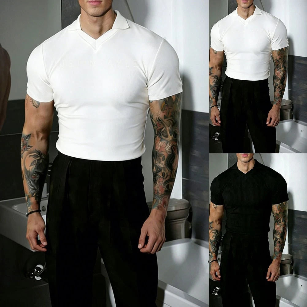 Men's Solid Color Short Sleeve Business Shirt Polyester 95% Spandex 5%