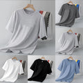 Basic Tee Men Slim Fit T-shirt Breathable Fabric Slim Fit Round Neck Solid Color