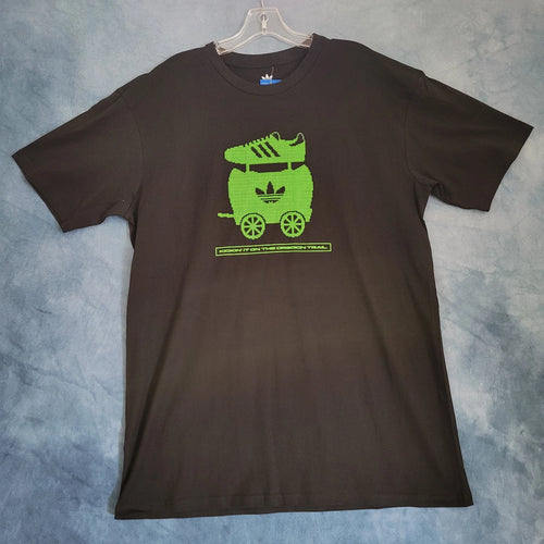 Adidas T-Shirt XL Black Neon Green Oregon Trail Pixel Art Graphic NWT Running