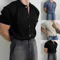 Men's Knitted Slim Fit Short Sleeve T Shirt Solid Color Lapel Button Top
