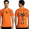 ARCHAIC by AFFLICTION Orange GLORY Cross Short Sleeve Slim Fit Y2K T-shirt NWT