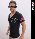 Pistol Boutique Men's Black Cotton Deep V Short Sleeve Fitted T-Shirt