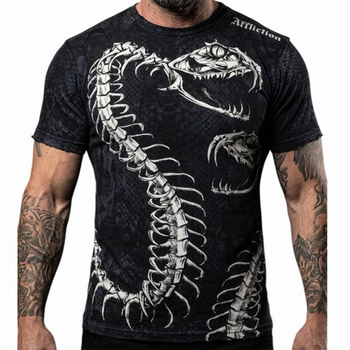 $58 AFFLICTION Black SKELETAL SNAKE Short Sleeve Slim Fit Y2K T-shirt NWT