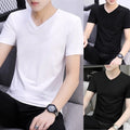 Hot Men's Slim Fit V Neck Short Sleeve Tee in Solid Colors for Casual Wear