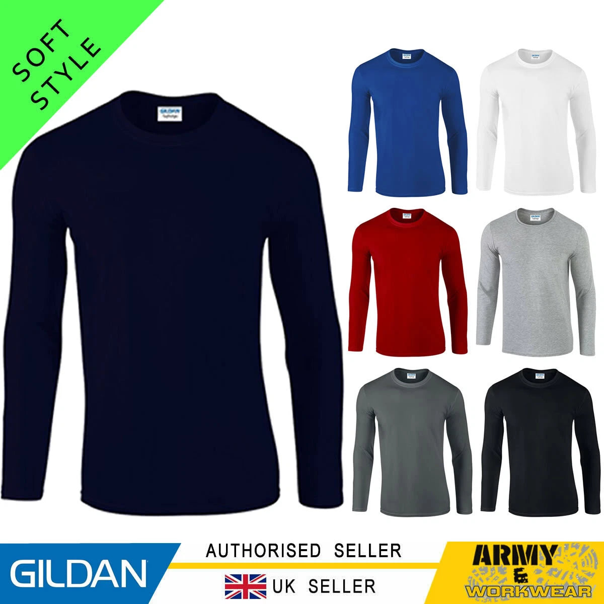 Gildan Softstyle Mens Long Sleeve T-Shirt Tee T Shirt Unisex Womens Crew Neck