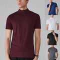 Mens Slim Fit Tee Short Sleeve Half High Neck Solid Color Regular Length