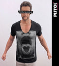Pistol Boutique Men's Fitted Black Deep V neck HEART TONGUE Fashion T-shirt