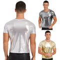 Men's Shiny Metallic Slim Fit T-shirt Short Sleeve Round Neck Shirts Dance AU