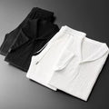 Men's Casual Two-Piece Suit Set Polyester Short Sleeve Top and Long Trousers