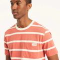 NAUTICA Striped Mineral Red Pocket T-Shirt Classic Fit Cotton Lightweight M
