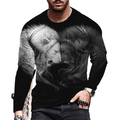 Camiseta Para Hombres Moda Gráfico Manga Corta Negro Blanco Leones Casual Camisa