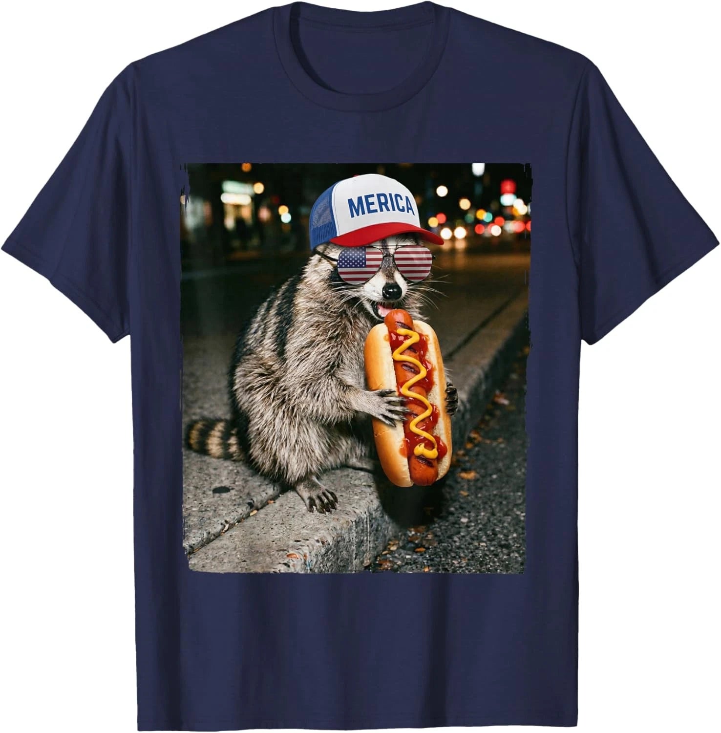 Raccoon Eating Hotdog Funny Selfie Meme Unisex T-Shirt