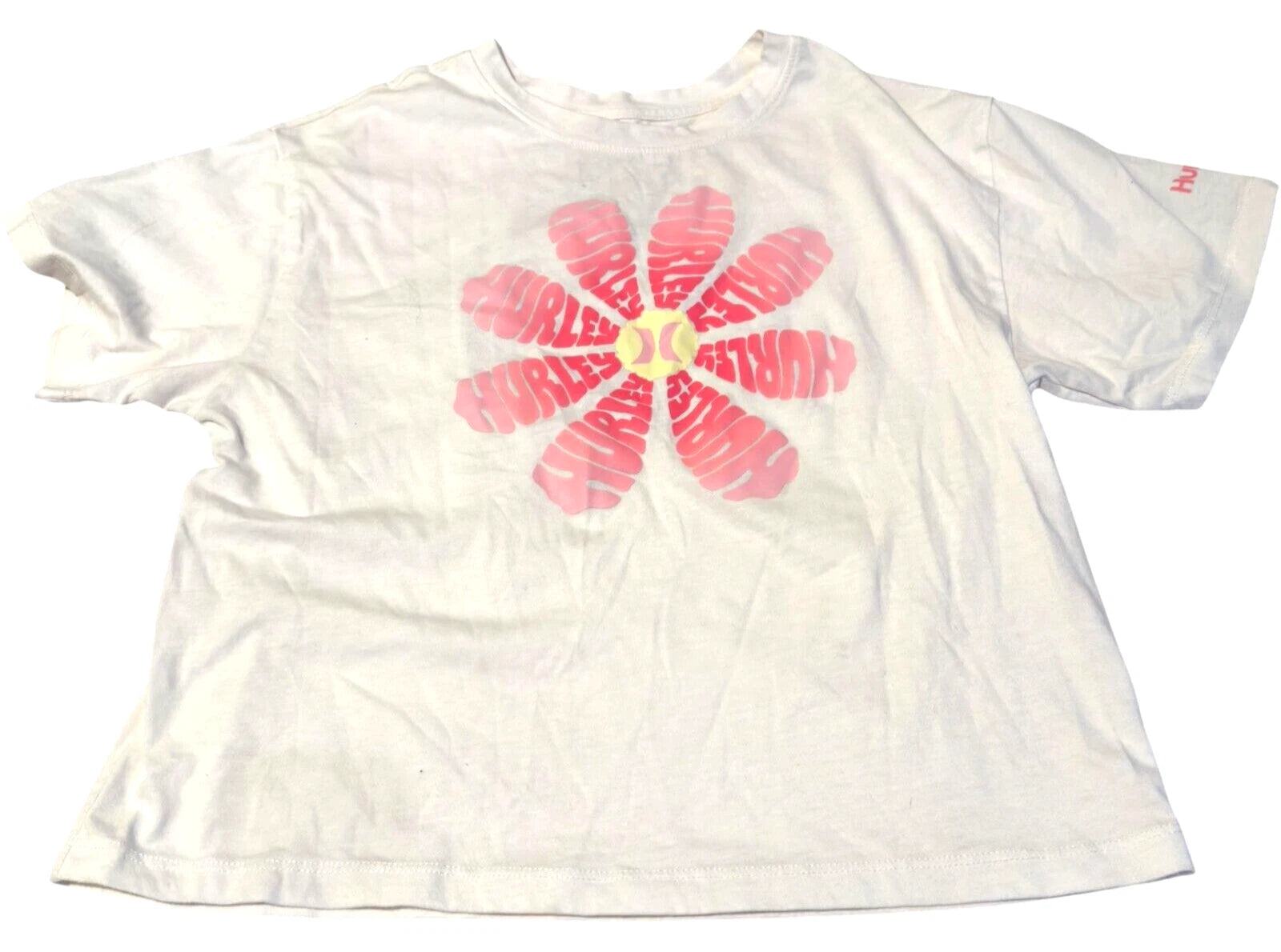 Hurley White Tee - Flower Design - Soft Cotton - Girl's XL