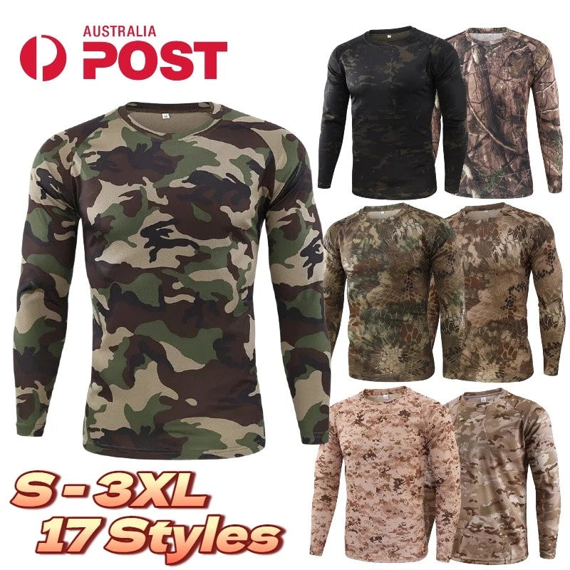 Men Camouflage Combat T-Shirt Long Sleeve Quick Dry Army Tactical Military Tee