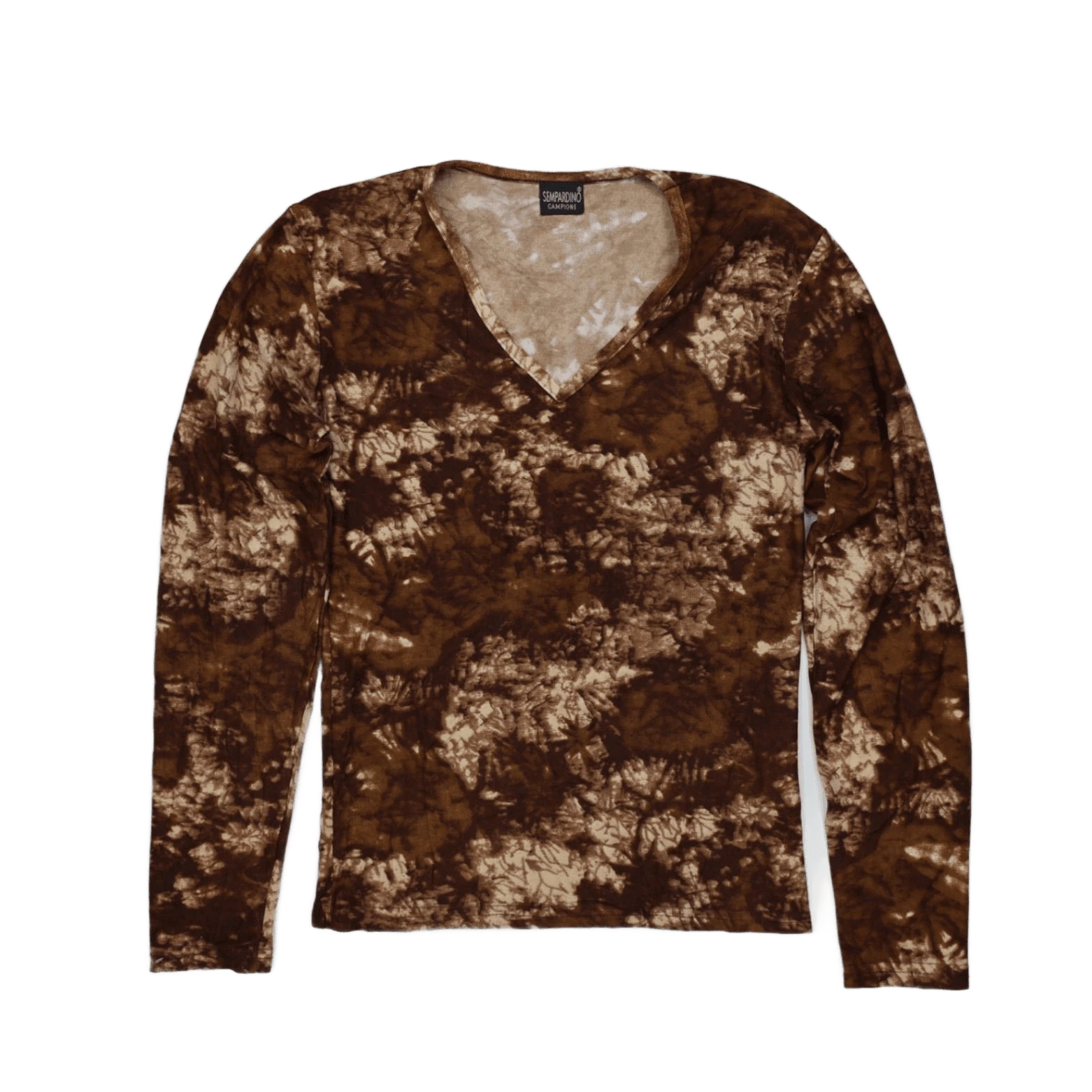 SEMPARDINO Men's Brown Beige V-Neck Long Sleeve 100% Tactel T-Shirt Size M