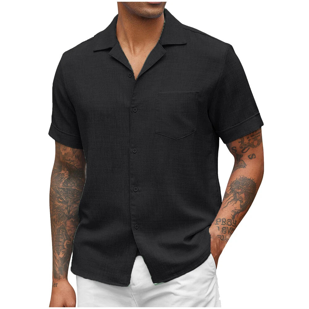 Men's Solid Shirt Casual Slim Shirts Short Sleeve Button Down Tops Blouse