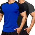 Mens Short Sleeve T-Shirts Mock Neck Slim Fit Muscle Tops Gym Running Sport Tee