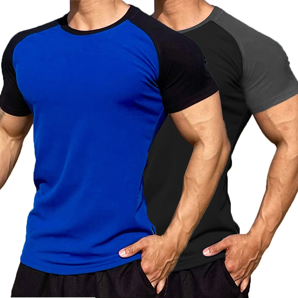 Mens Short Sleeve T-Shirts Mock Neck Slim Fit Muscle Tops Gym Running Sport Tee