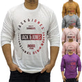 Jack & Jones Mens Long Sleeve T Shirts Crew Neck Slim Fit Grey Casual Cotton Tee