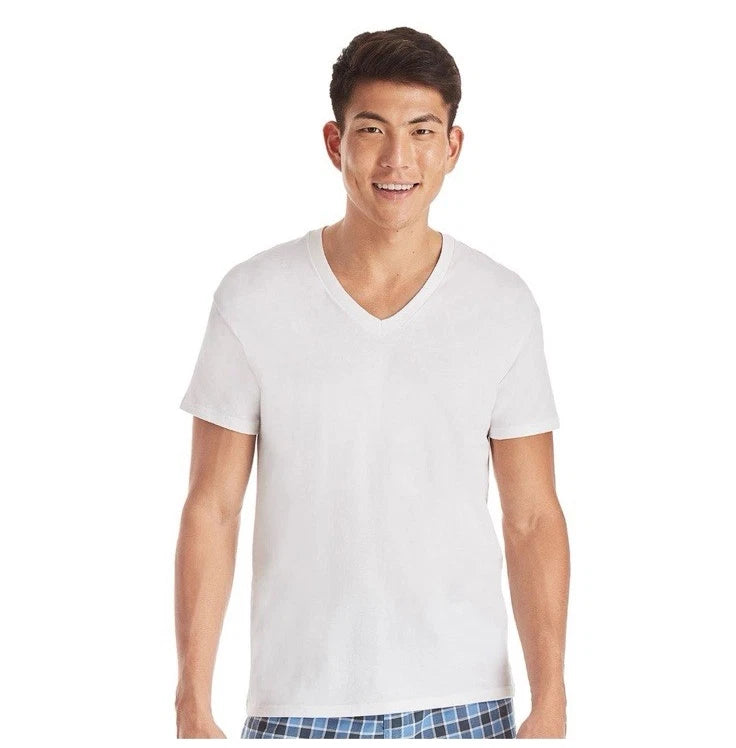 Hanes V Neck White Shirts L 100% Cotton Tagless Ultimate Wicking Odor 6 Pack NEW
