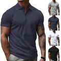 Casual Slim Fit Men Short Sleeve T Shirt Turn Down Collar Polyester Spandex