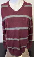 Tommy Hilfiger Mens Large Red Burgundy & Gray V Neck Longsleeve Pullover Shirt