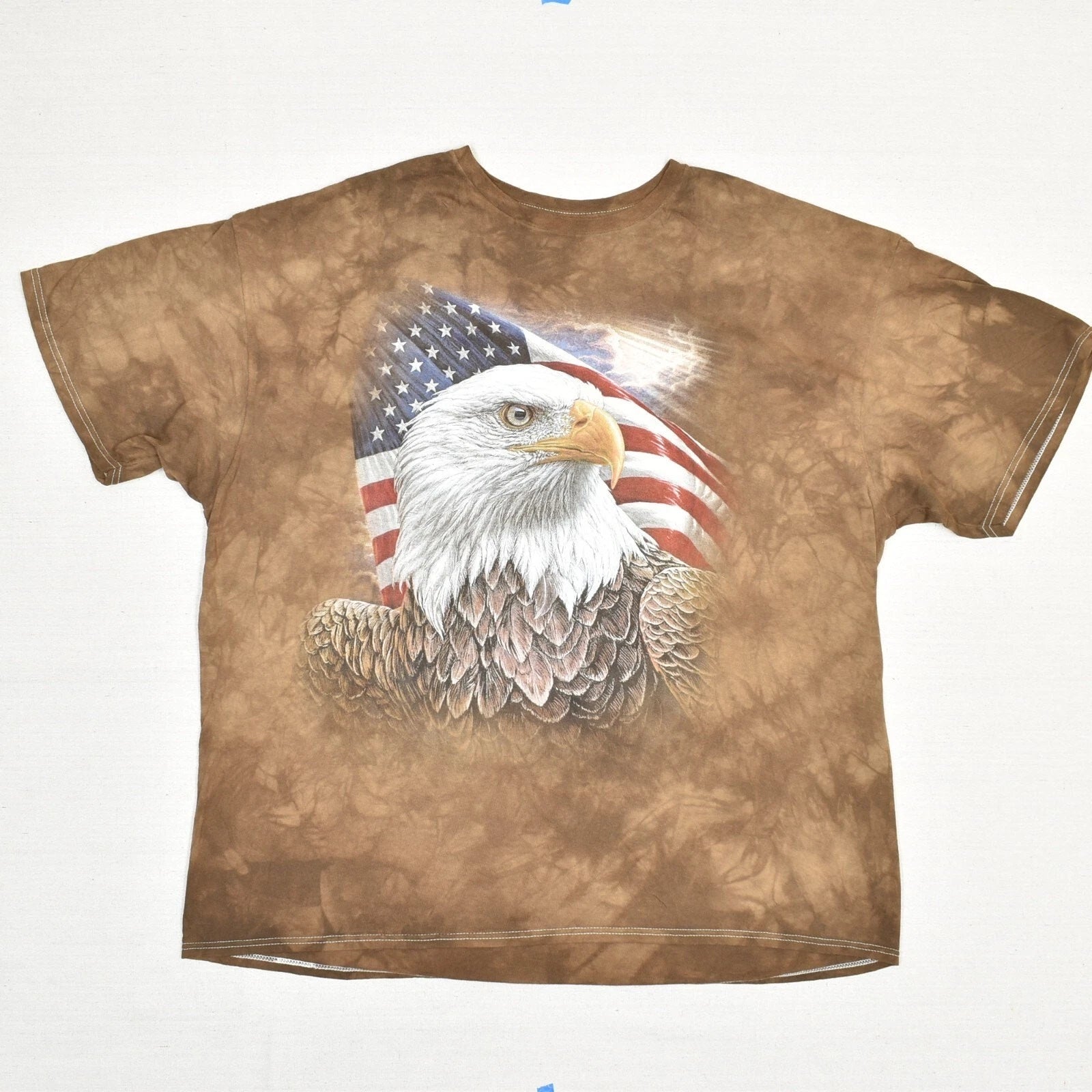 The Mountain Men's T Shirt Short Sleeve USA Flag Eagle Cotton Brown Size 2XL