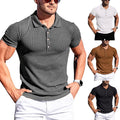 Men Summer Ribbed Muscle Stretch Slim Fit Short Sleeve T-Shirt Collar Casual To[