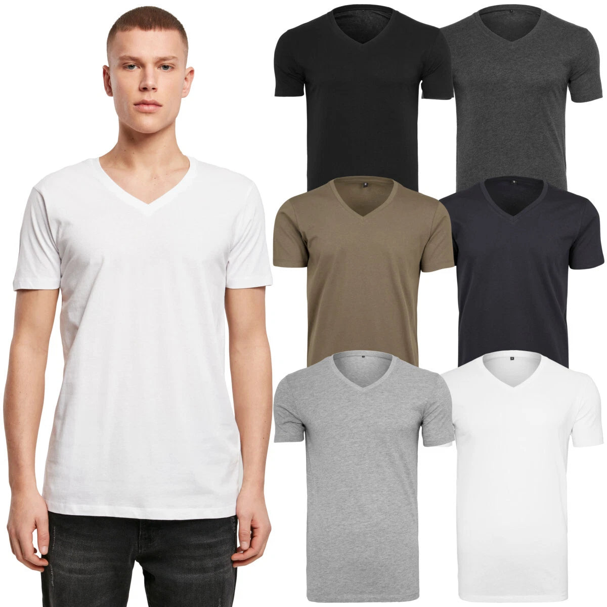 Build Your Brand Light Cotton Printable Single Jersey T-Shirt V Neck Tee Men