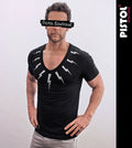 Pistol Boutique Herren Slim Fit Schwarzes T-Shirt Mit Deep-V-Ausschnitt